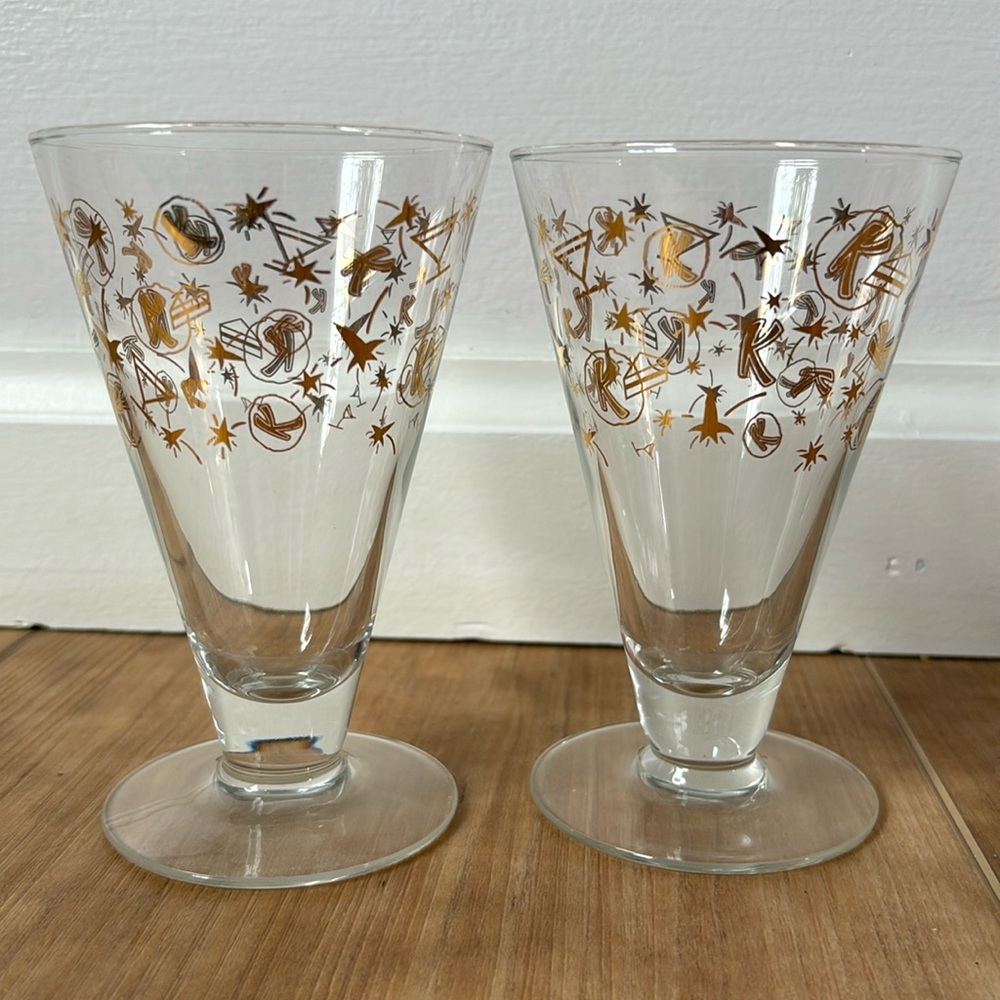 Vintage KAHLUA 1960s Mid-Century Modern Gold Confetti Motif Cocktail Glasses (2)